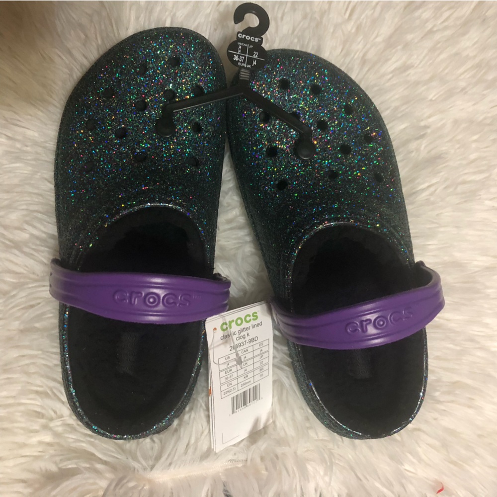 New w/tags Glitter Crocs J4 iridescent